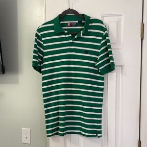 Chaps Men's Polo Shirt in Green and White Stripes